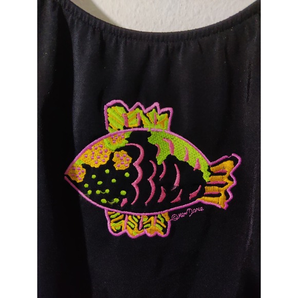 Ken Done Vintage Black Embroidered Fish Scoop Back One Piece Swimsuit 12 - Picture 3 of 9